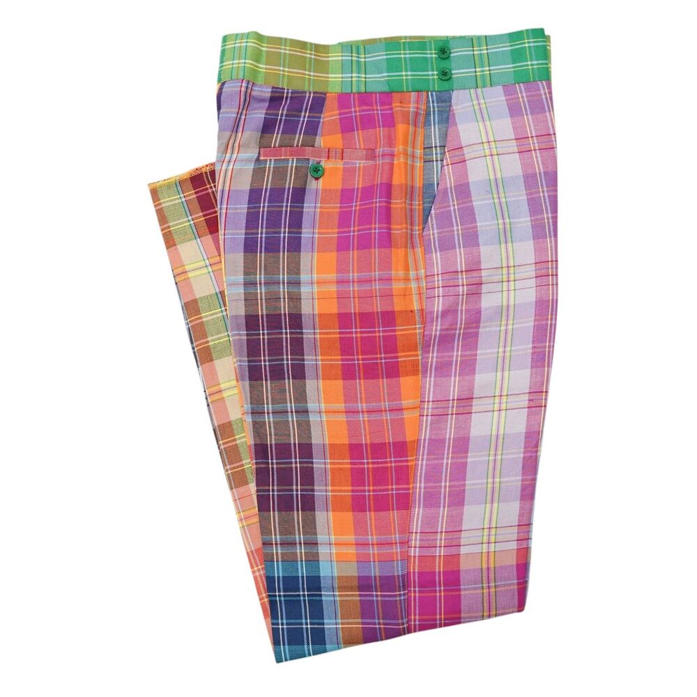 Mens 32 Gurkha Pants Multicolor Plaid High Waist Flat Front Straight Trousers